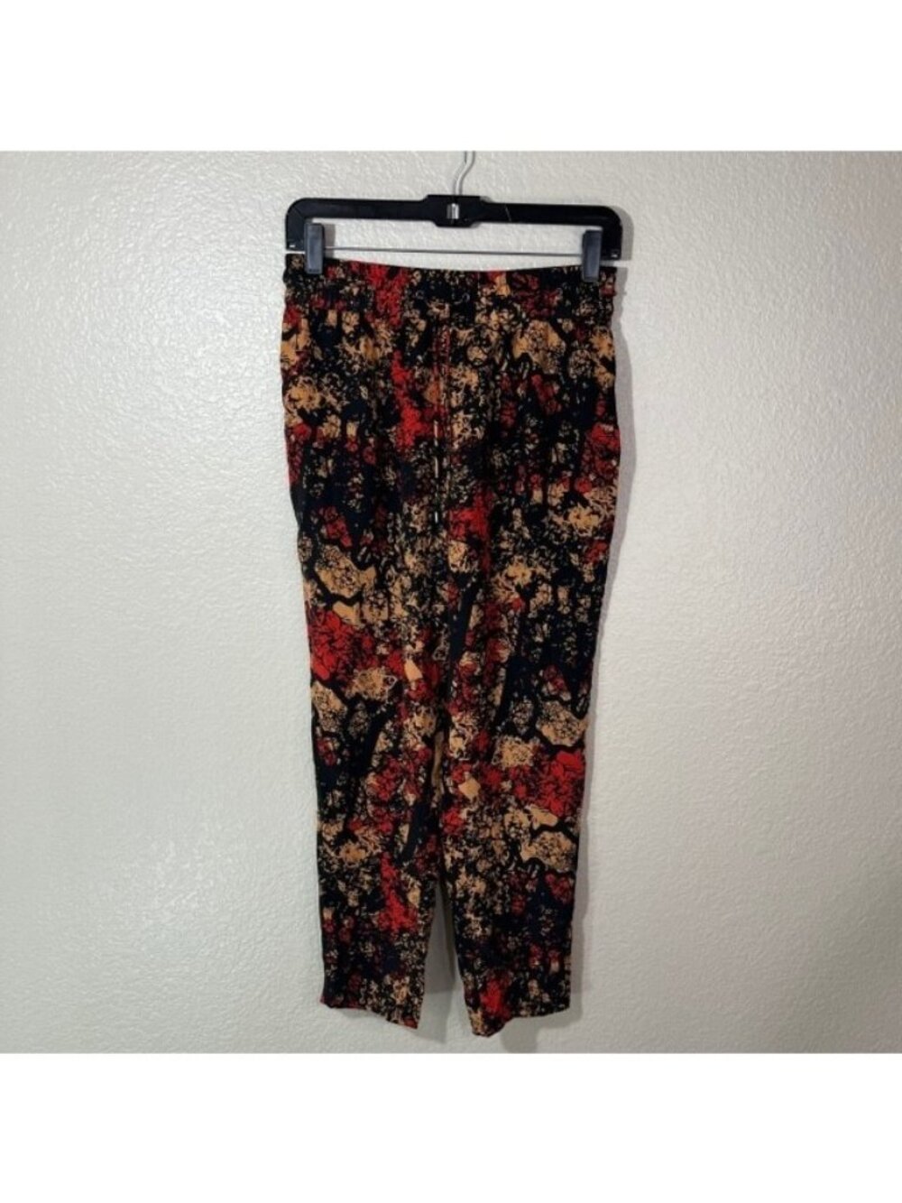 Tsesay Black Red Print Silk Drawstring Casual Pants Size 2